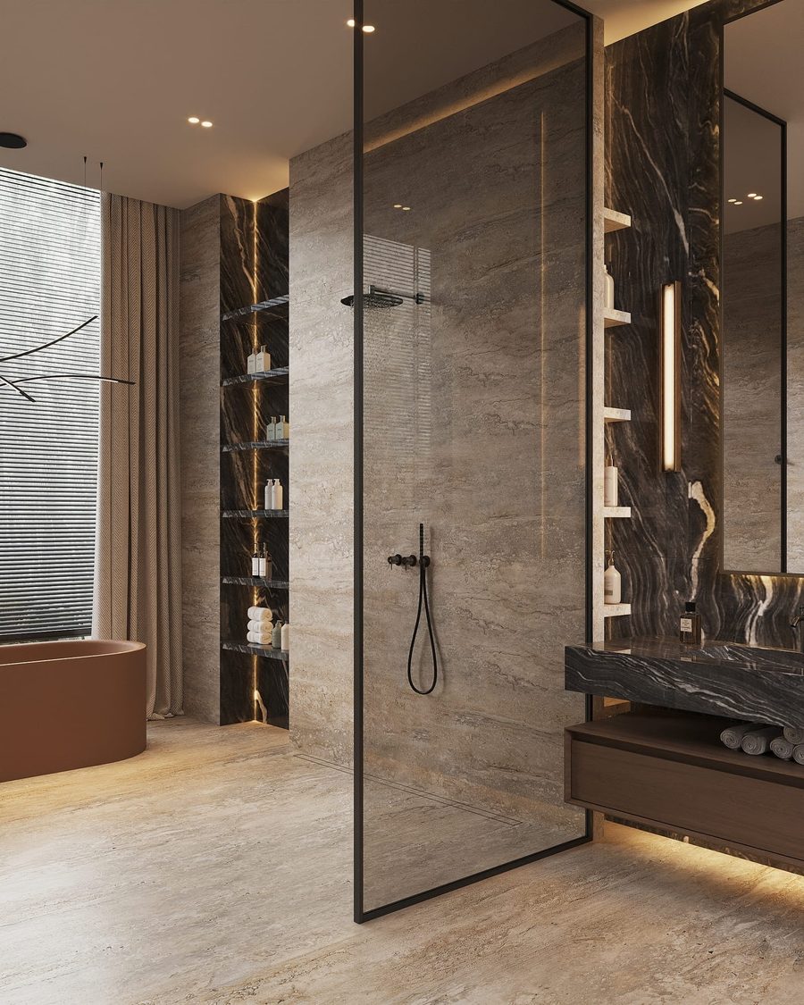 Sunti Villas — bathroom with a glass shower