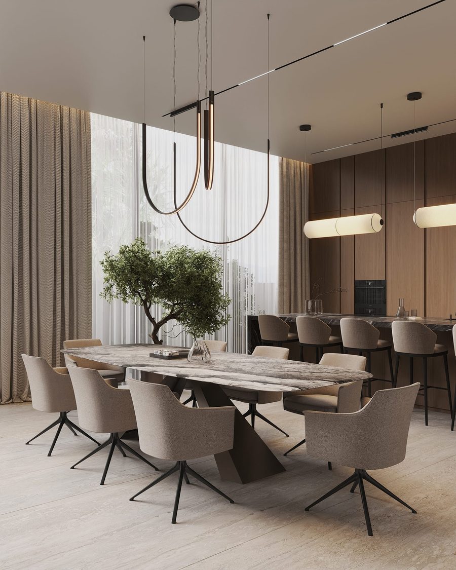 Sunti Villas — dining area with an olive tree