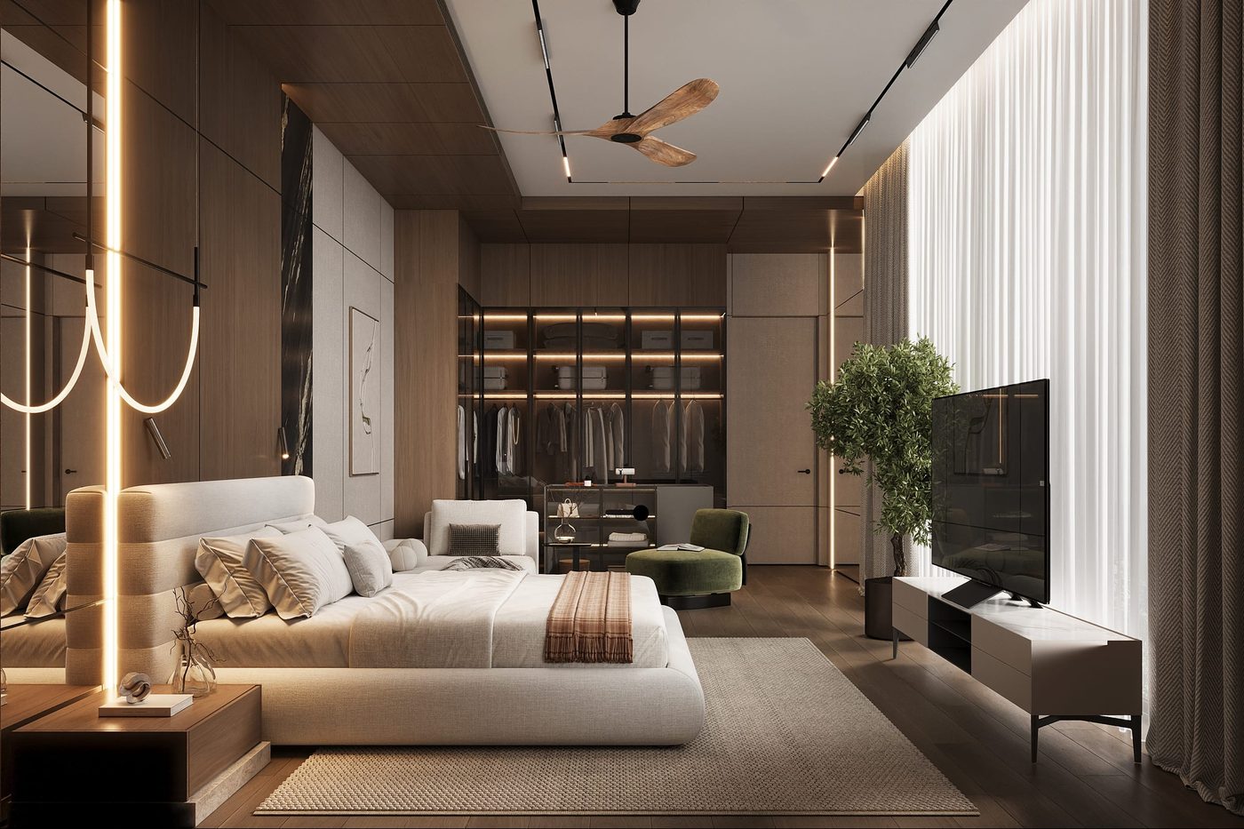 Sunti Villas — master bedroom with a walk-in wardrobe