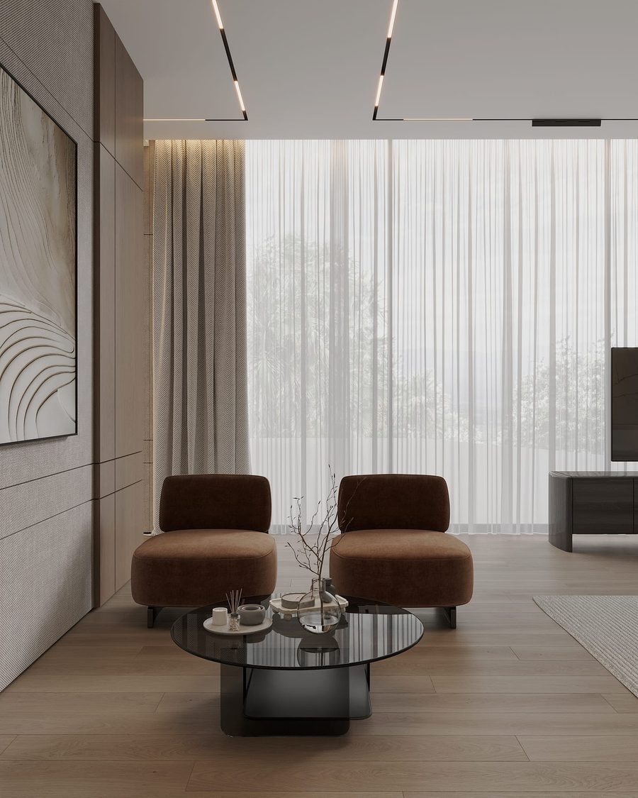 Sunti Villas — bedroom with a TV and curtains